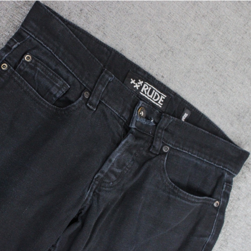 Rude Mens Skinny Jeans Black Denim Stretch Pants 26 x 28 Slim Fit